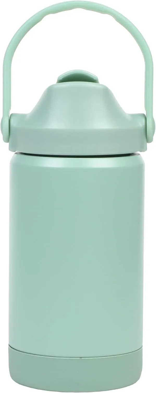 Re-Play 12 oz Water Bottle for Kids - Vacuum-Insulated Stainless Steel Tumbler with Flip-Straw, Silicone Base and Handle - Spill and Leak-Proof Design, Dishwasher and Freezer Safe, Sage