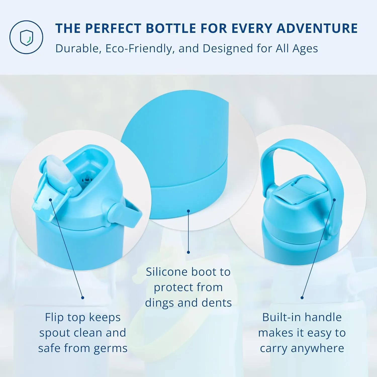 Re-Play 12 oz Water Bottle for Kids - Vacuum-Insulated Stainless Steel Tumbler with Flip-Straw, Silicone Base and Handle - Spill and Leak-Proof Design, Dishwasher and Freezer Safe, Sage