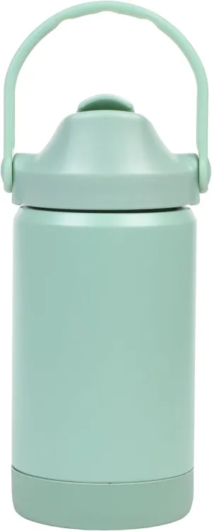 Re-Play 12 oz Water Bottle for Kids - Vacuum-Insulated Stainless Steel Tumbler with Flip-Straw, Silicone Base and Handle - Spill and Leak-Proof Design, Dishwasher and Freezer Safe, Sage
