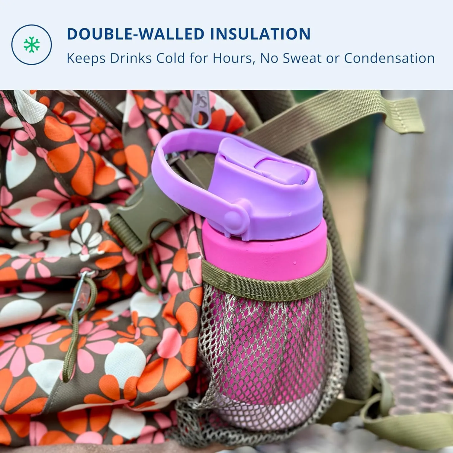 Re-Play 12 oz Water Bottle for Kids - Vacuum-Insulated Stainless Steel Tumbler with Flip-Straw, Silicone Base and Handle - Spill and Leak-Proof Design, Dishwasher and Freezer Safe, Sage