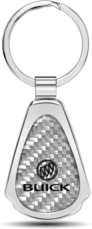 Real Silver Dome Carbon Fiber Chrome Metal Teardrop Key Chain Official Licensed for Buick