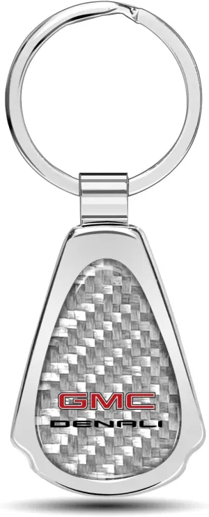 Real Silver Dome Carbon Fiber Chrome Metal Teardrop Key Chain Official Licensed for GMC Denali