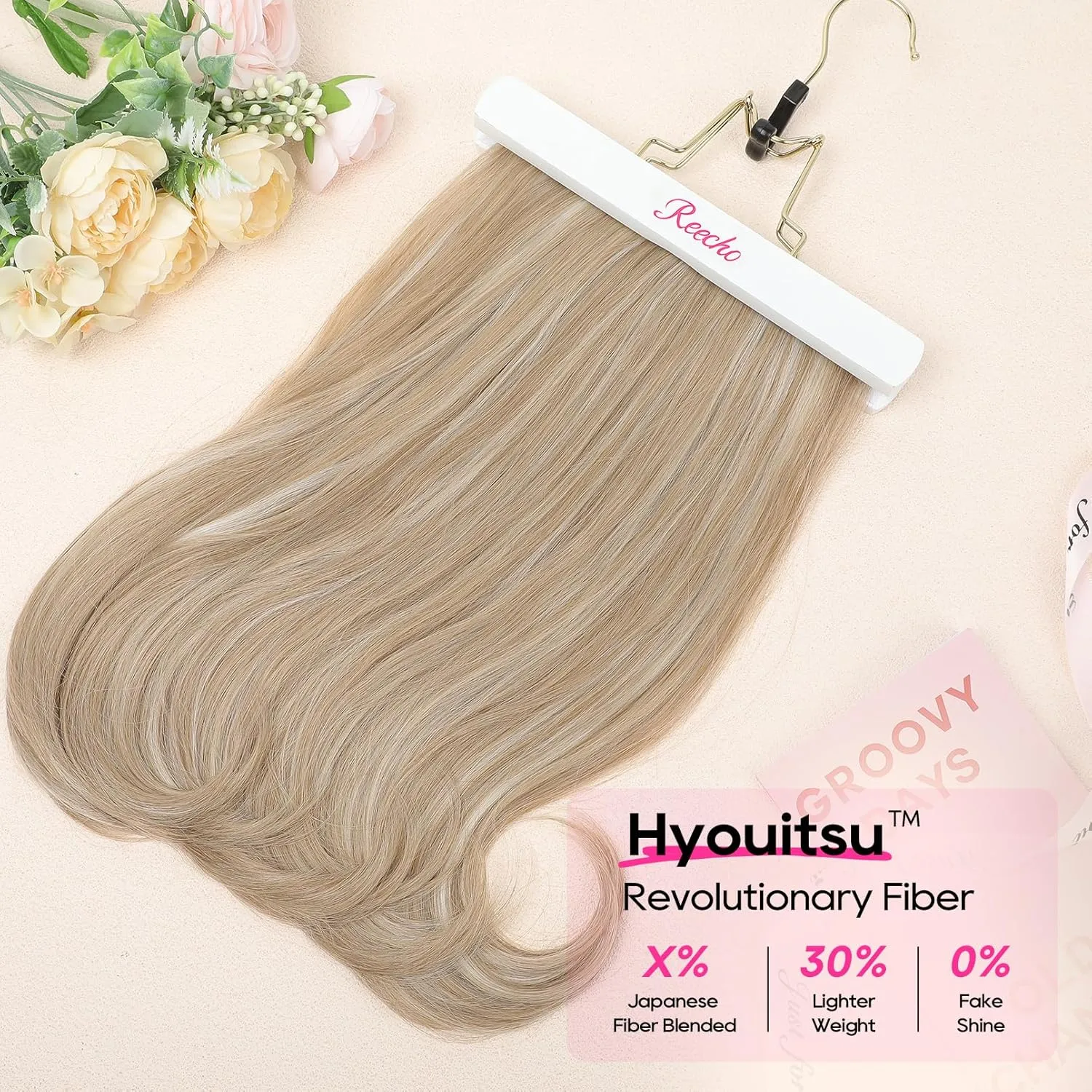 REECHO Clip-in Hair Extensions, 4PCS Lace Weft, 14" Short Wavy Hairpieces, Invisible Clip Ins, Natural Soft Ash Blonde with Highlights