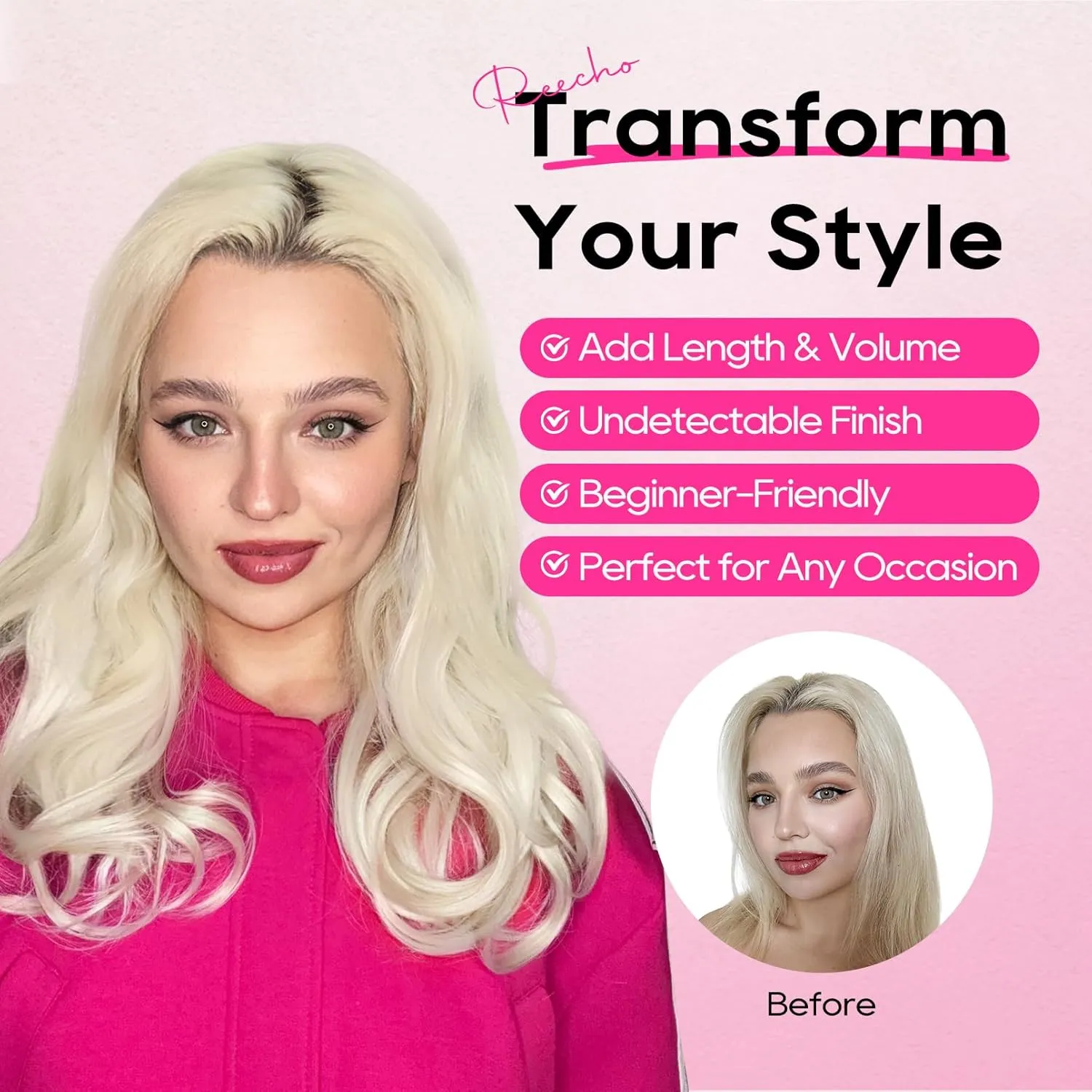 REECHO Clip-in Hair Extensions, 4PCS Lace Weft, 14" Short Wavy Hairpieces, Invisible Clip Ins, Natural Soft Ash Blonde with Highlights