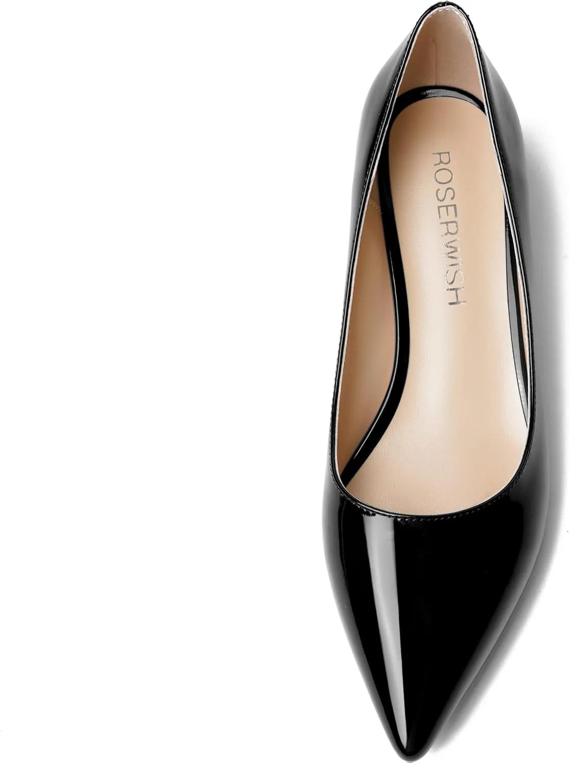 ROSERWISH Womens Patent Casual Work Comfortable Pointed Toe Slip On Chunky Low Heel Pumps Dress Shoes 1.5 Inch