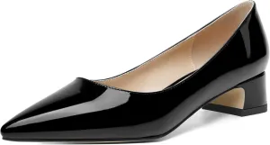 ROSERWISH Womens Patent Casual Work Comfortable Pointed Toe Slip On Chunky Low Heel Pumps Dress Shoes 1.5 Inch