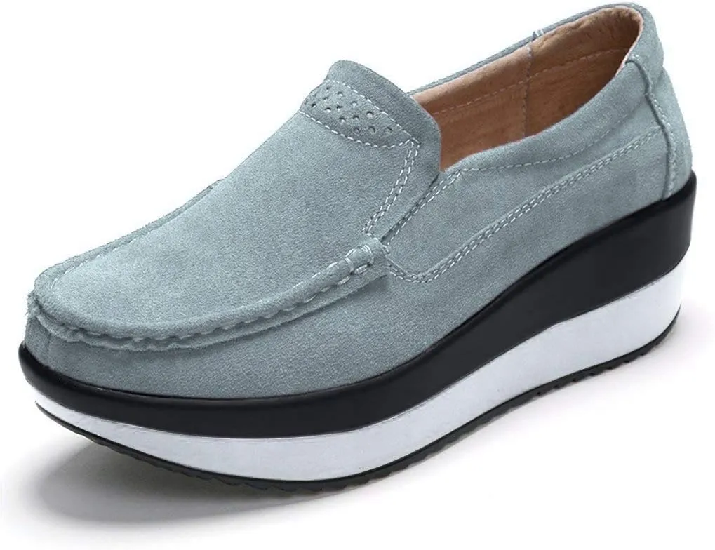 Ruiatoo Platform Shoes for Women Comfort Slip on Suede Moccasins Low Top Casual Wedge Loafers