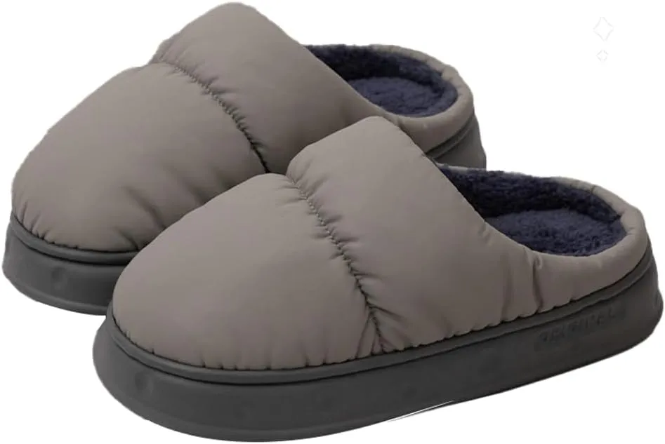 Rungion Furry House Slippers for Women Men Warm Soft Indoor Slippers Waterproof Puffer Slides Winter Outdoor