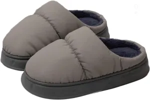Rungion Furry House Slippers for Women Men Warm Soft Indoor Slippers Waterproof Puffer Slides Winter Outdoor