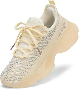 Running Shoes for Women Fashion Rhinestone Sneakers Womens Walking Shoes Comfortable Chunky Ladies Tennis Shoe