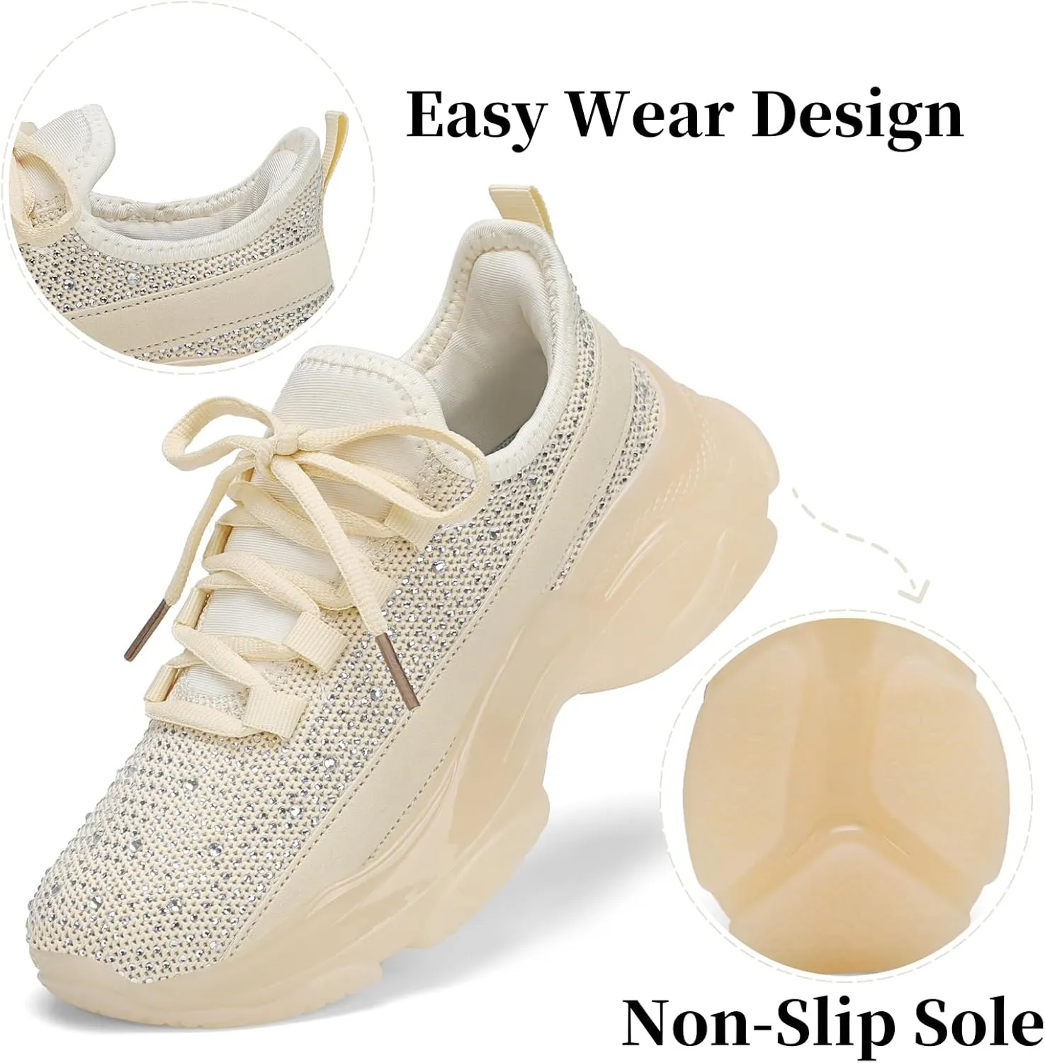 Running Shoes for Women Fashion Rhinestone Sneakers Womens Walking Shoes Comfortable Chunky Ladies Tennis Shoe