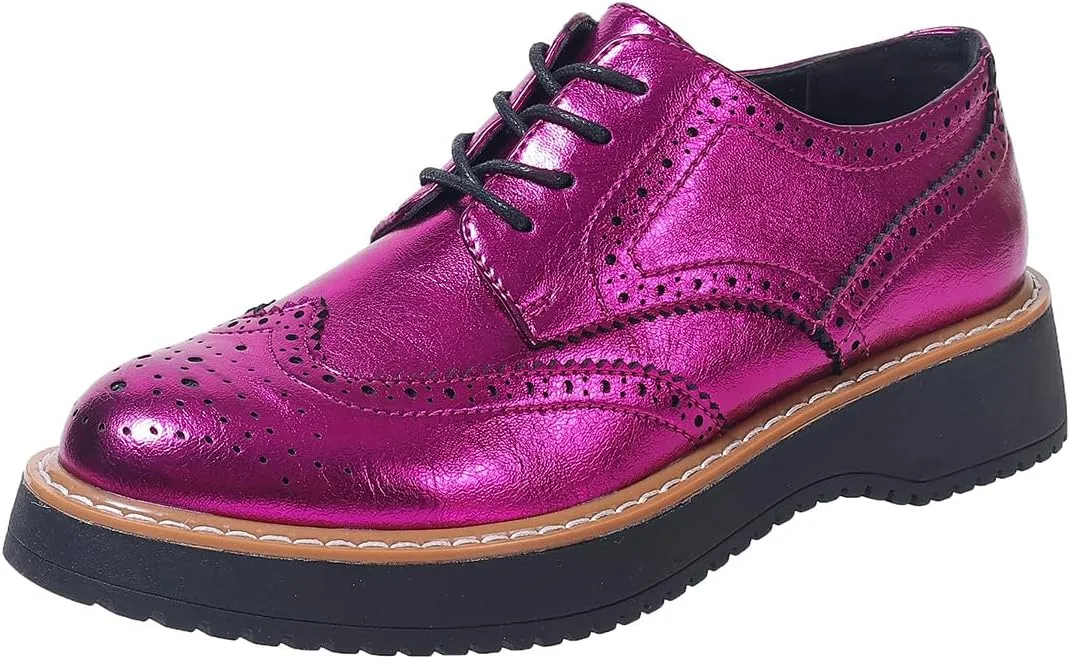 SACFOF Oxford Shoes for Women Round Toe Wingtips Brogues Lace up Platform Loafers Business Casual Office Dress Shoes