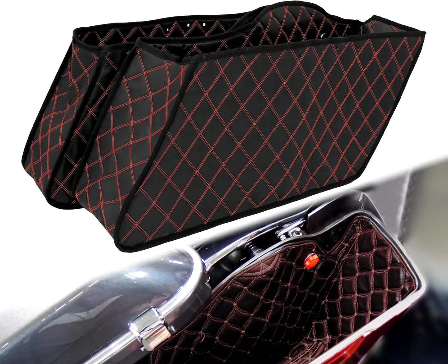Saddlebag Liners Carpet Insert with Red Stitching for Non-Stretched Non-Tapered Hard Saddlebags Fit for Harley Touring Road King Road Glide Street Glide Electra Glide 1993-2013
