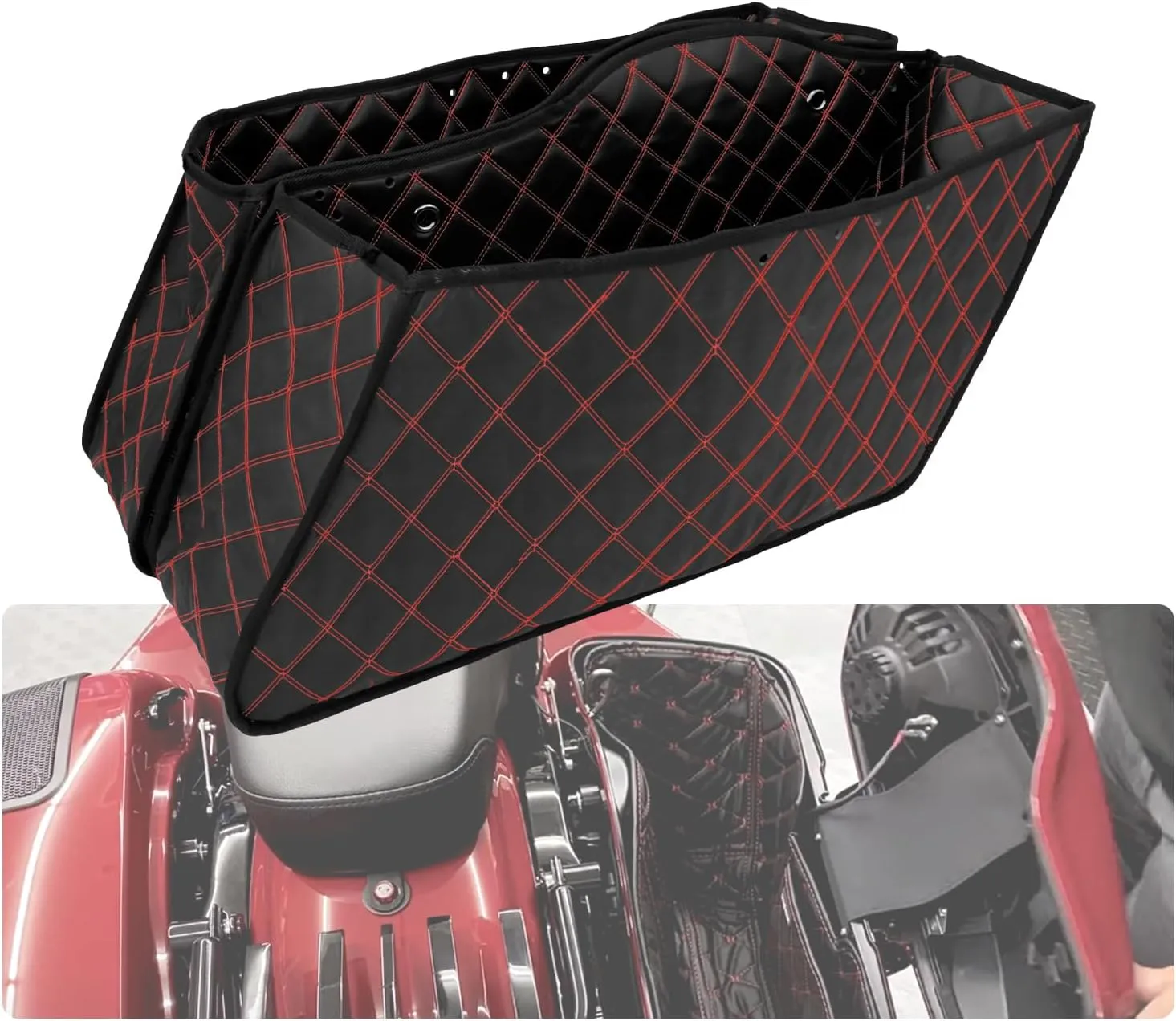 Saddlebag Liners Carpet Insert with Red Stitching for Non-Stretched Non-Tapered Hard Saddlebags Fit for Harley Touring Road King Road Glide Street Glide Electra Glide 1993-2013