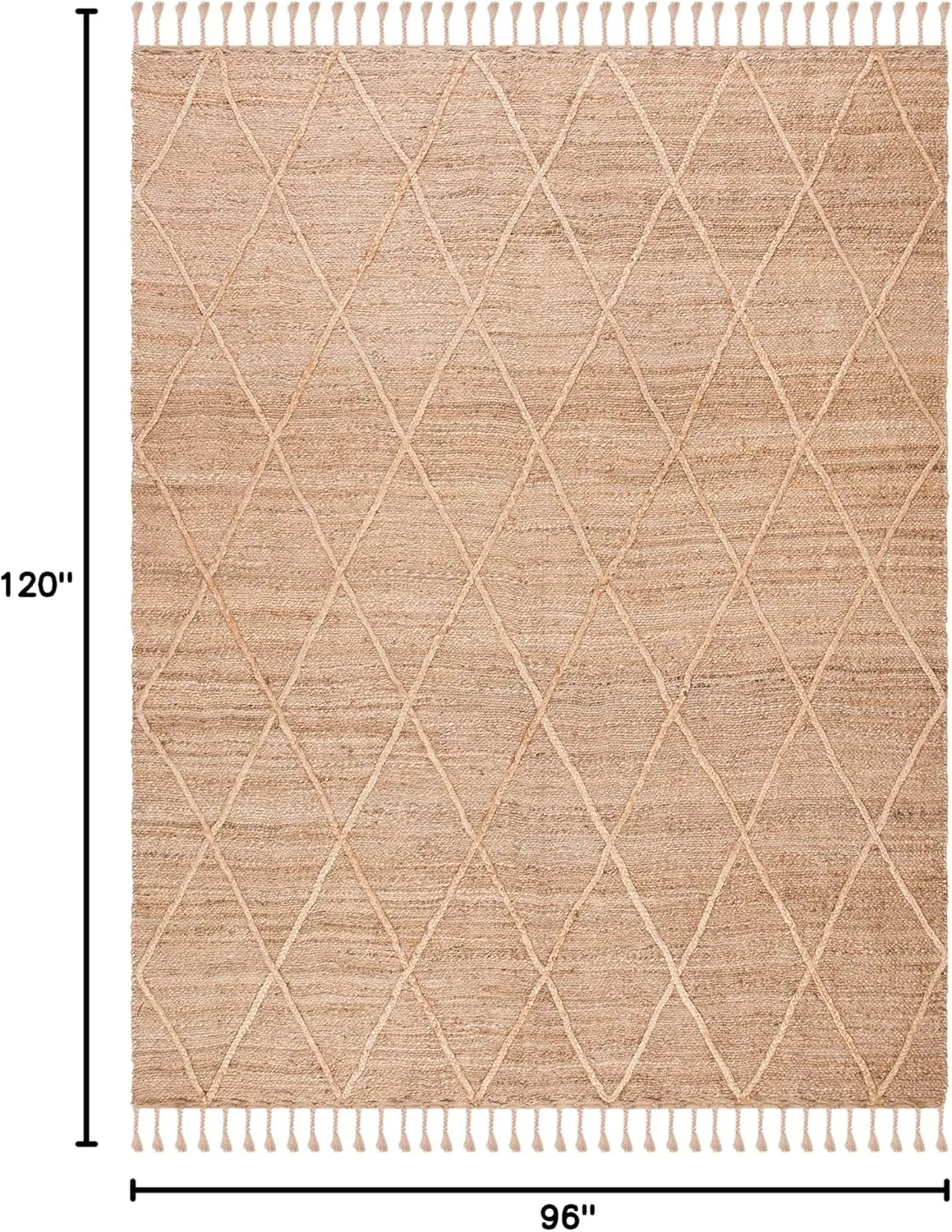 SAFAVIEH Natural Fiber Collection Area Rug - 8' x 10', Natural, Farmhouse Rustic Moroccan Trellis Braided Tassel Jute Design, Ideal for High Traffic Areas in Living Room, Bedroom (NF107B)