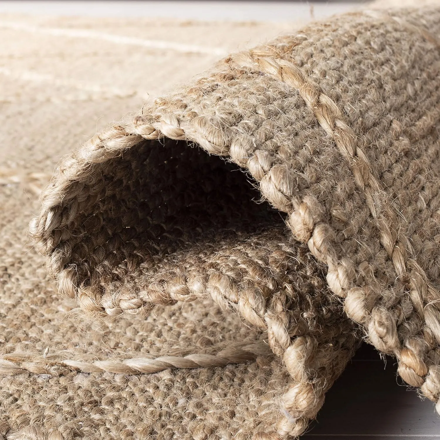 SAFAVIEH Natural Fiber Collection Area Rug - 8' x 10', Natural, Farmhouse Rustic Moroccan Trellis Braided Tassel Jute Design, Ideal for High Traffic Areas in Living Room, Bedroom (NF107B)