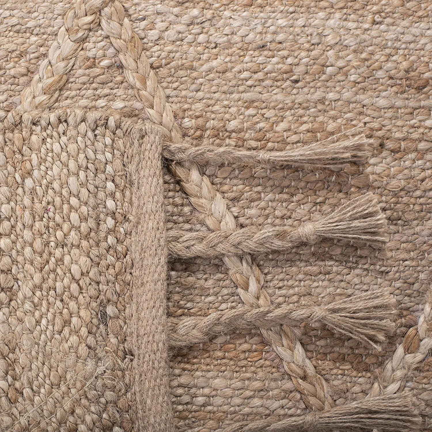 SAFAVIEH Natural Fiber Collection Area Rug - 8' x 10', Natural, Farmhouse Rustic Moroccan Trellis Braided Tassel Jute Design, Ideal for High Traffic Areas in Living Room, Bedroom (NF107B)