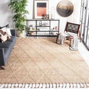 SAFAVIEH Natural Fiber Collection Area Rug - 8' x 10', Natural, Farmhouse Rustic Moroccan Trellis Braided Tassel Jute Design, Ideal for High Traffic Areas in Living Room, Bedroom (NF107B)