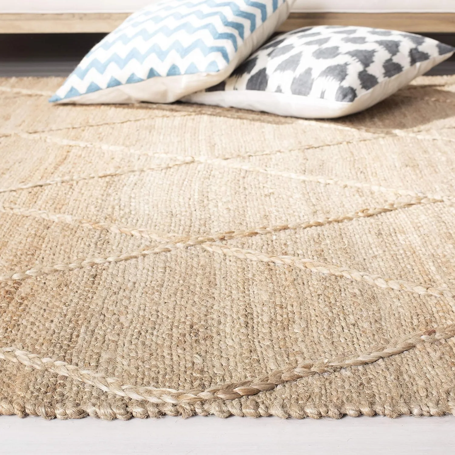SAFAVIEH Natural Fiber Collection Area Rug - 8' x 10', Natural, Farmhouse Rustic Moroccan Trellis Braided Tassel Jute Design, Ideal for High Traffic Areas in Living Room, Bedroom (NF107B)