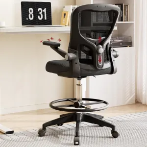 SANODESK Ergonomic Drafting Chair - Standing Desk Chair with Breathable Mesh 2D Lumbar Support 3D Flip up Armrest and Footring Rolling 360° Swivel Computer Chair for Home Office Black