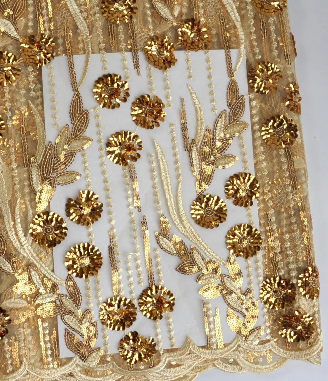 SanVera17 African Fabric 3D Sequins Net Fabrics Nigerian Embroidered Lace Fabric for Party Dress (Gold) 5 Yards 320301