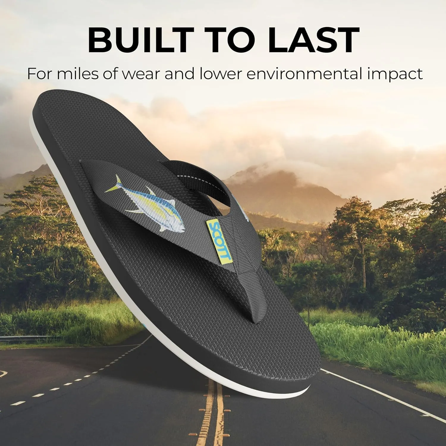 Scott Hawaii Men's Hokulea Sandal | Tubular Nylon Strap Rolls Against Skin | Molded Outolse With Arch Support And Heel Cup | Non-Marking No-Slip | Marine And Boat Friendly Flip Flop