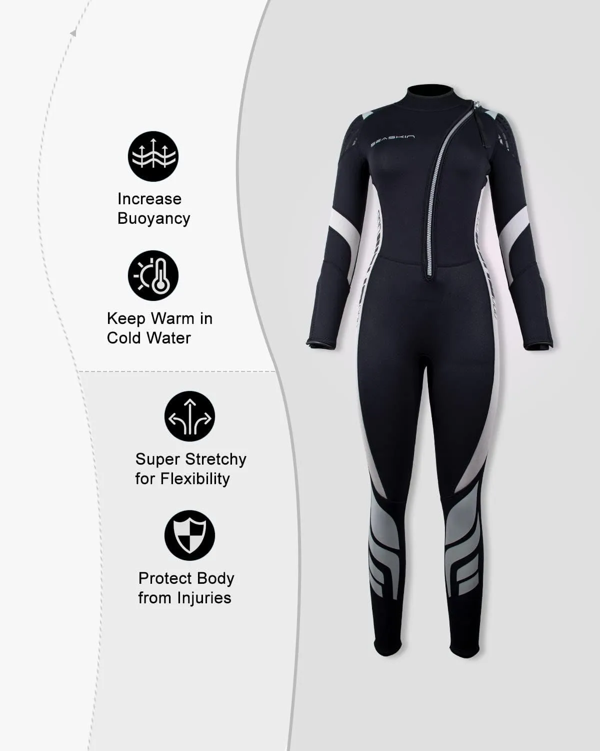 Seaskin Wetsuits for Men Women 3mm Front Zip Full Wetsuit