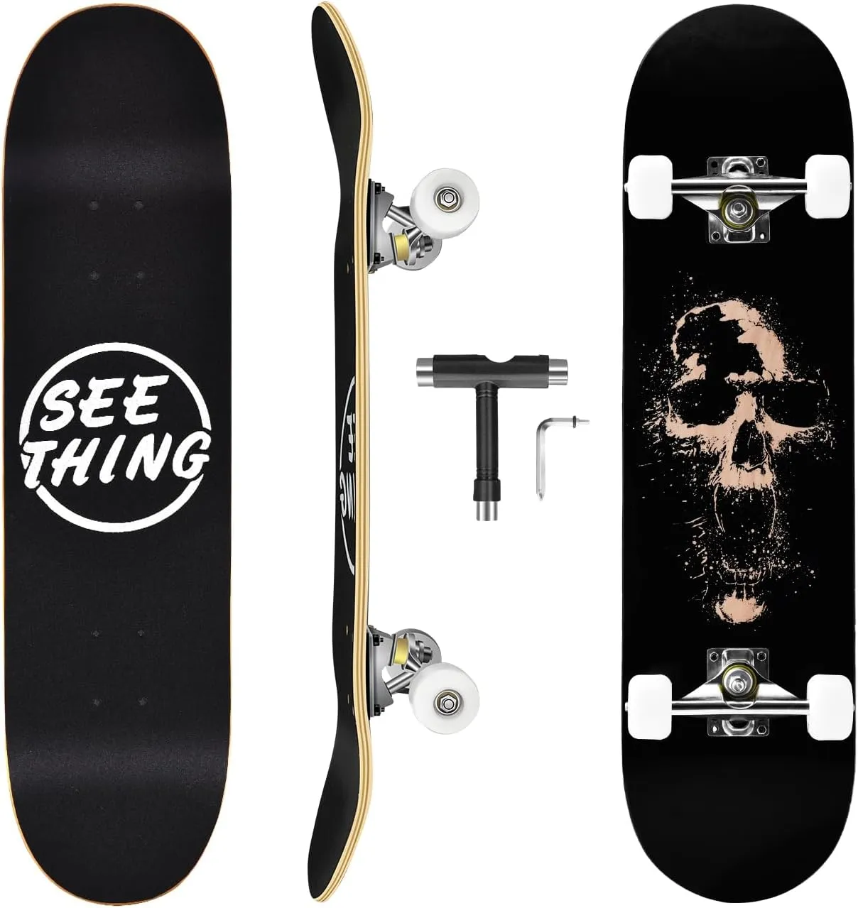 seething 31" Standard Skateboards with Pro Trucks,7 Layer Canadian Maple Double Kick Concave Standard, Ideal for All Experience Levels with Multifunction Skate T-Tool