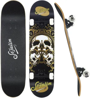Sefulim 31 x 8 Inch Complete Skateboard 7 Layer Canadian Maple Double Kick Deck Concave Cruiser Trick Skateboard for Boys Girls Teens Adults Beginner ﻿