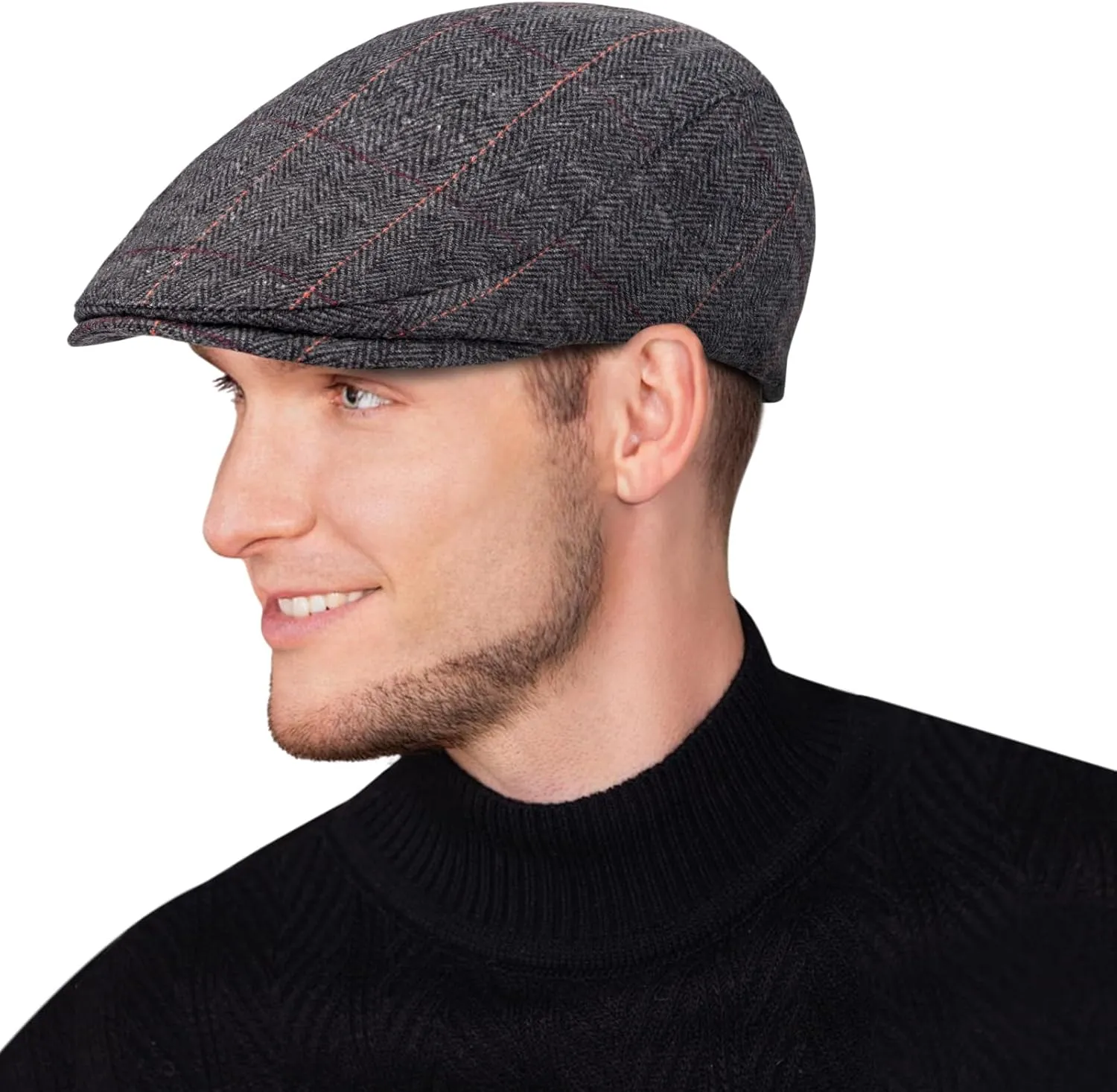 Senker Fashion 2 Pack Newsboy Cap for Men Adjustable Herringbone Tweed Wool Hats Blend Flat Cap Ivy Cabbie Driving Hat