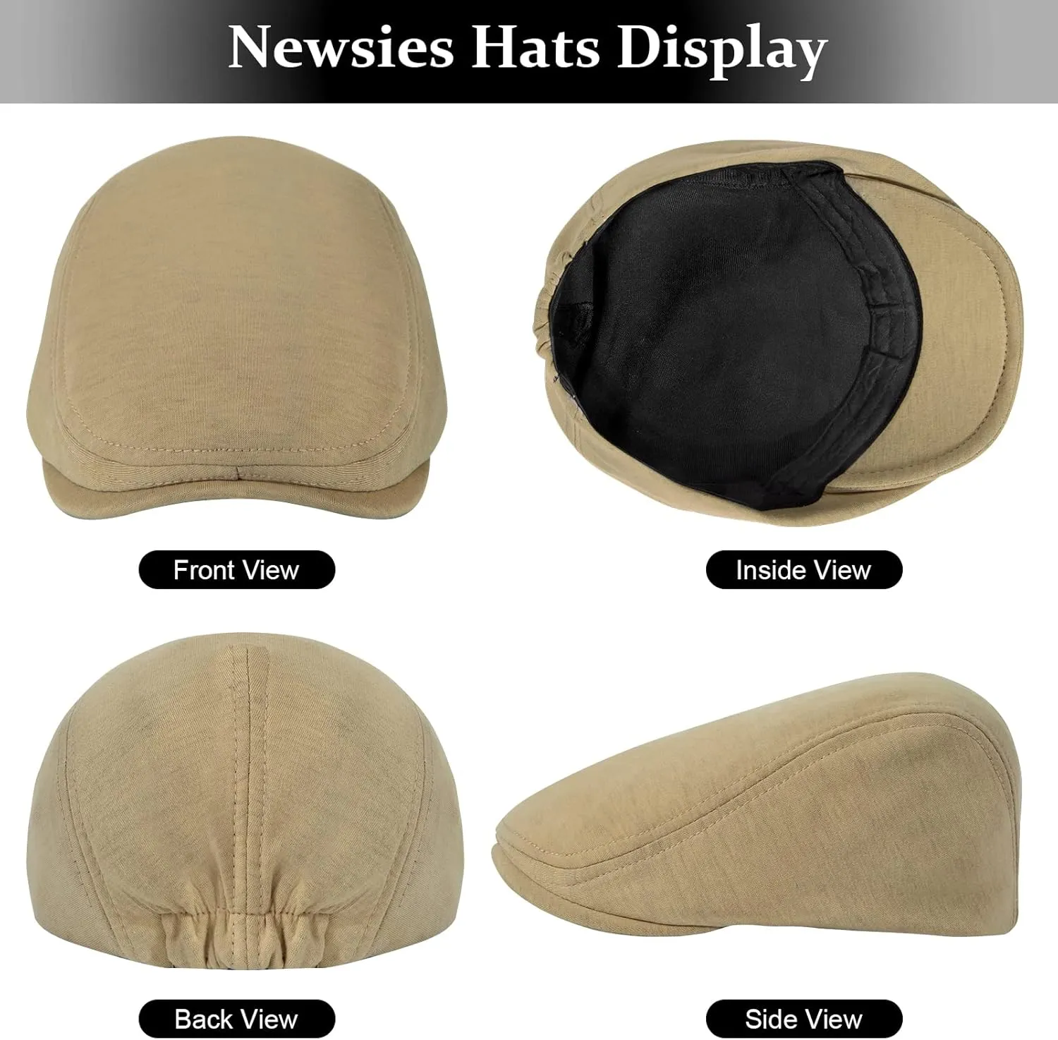 Senker Fashion 2 Pack Newsboy Cap for Men Adjustable Herringbone Tweed Wool Hats Blend Flat Cap Ivy Cabbie Driving Hat