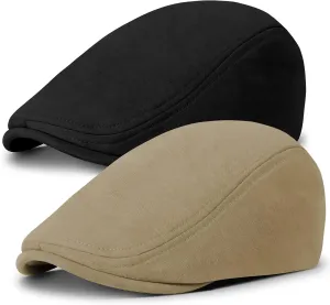 Senker Fashion 2 Pack Newsboy Cap for Men Adjustable Herringbone Tweed Wool Hats Blend Flat Cap Ivy Cabbie Driving Hat
