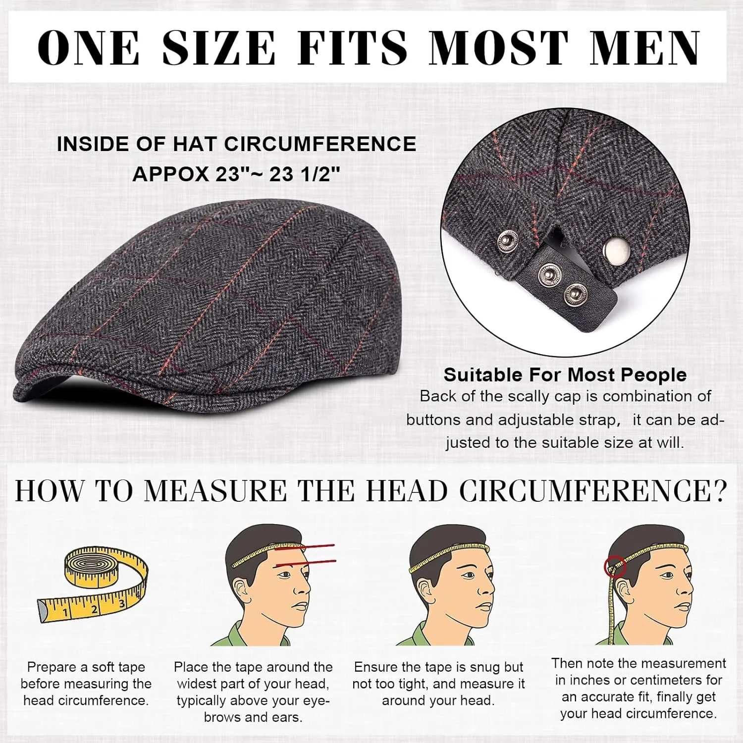 Senker Fashion 2 Pack Newsboy Cap for Men Adjustable Herringbone Tweed Wool Hats Blend Flat Cap Ivy Cabbie Driving Hat
