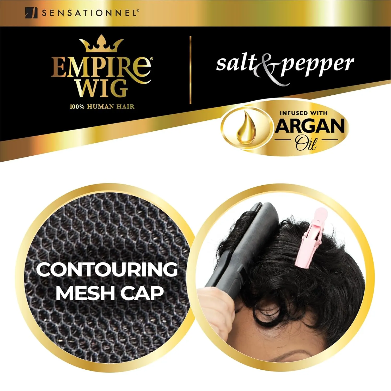 Sensationnel Empire Human Hair Wig - Salt And Pepper Bliss Contouring Mesh Cap Heat Safe (30 LIGHTAUBURN)
