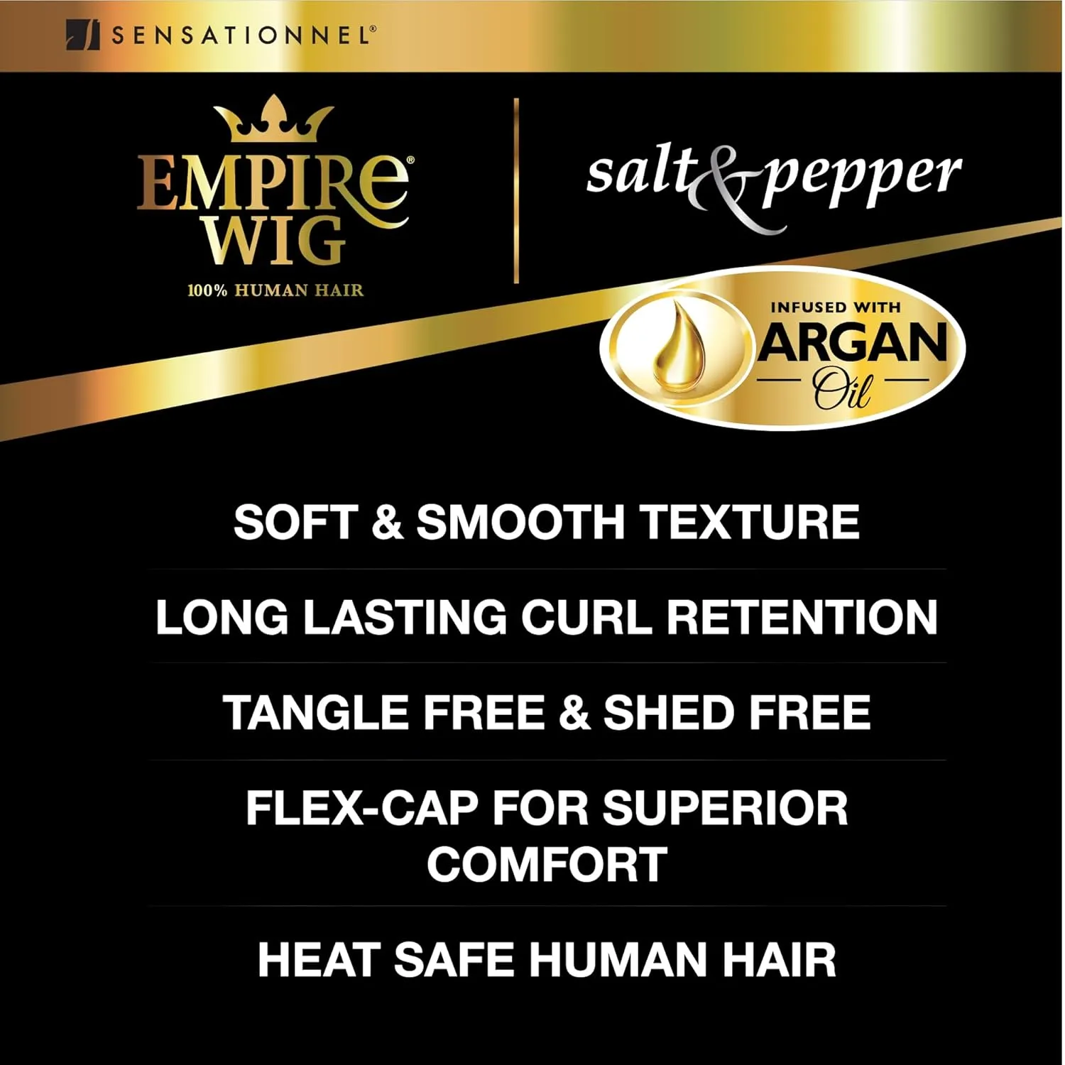 Sensationnel Empire Human Hair Wig - Salt And Pepper Bliss Contouring Mesh Cap Heat Safe (30 LIGHTAUBURN)