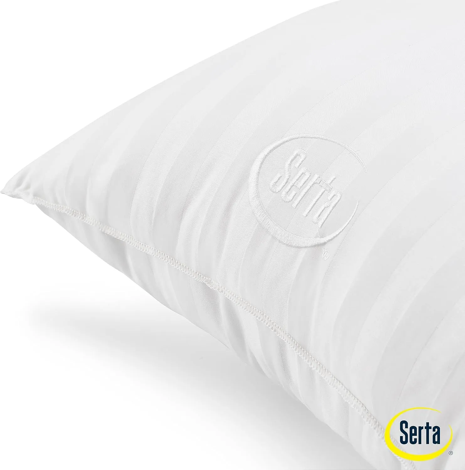 Serta Won't Go Flat Standard/Queen Size Set of 2 Down Alternative Bed Pillows, Extra Life Foam Core with Medium Support, Perfect for Back, Stomach or Side Sleepers, White 2 Count