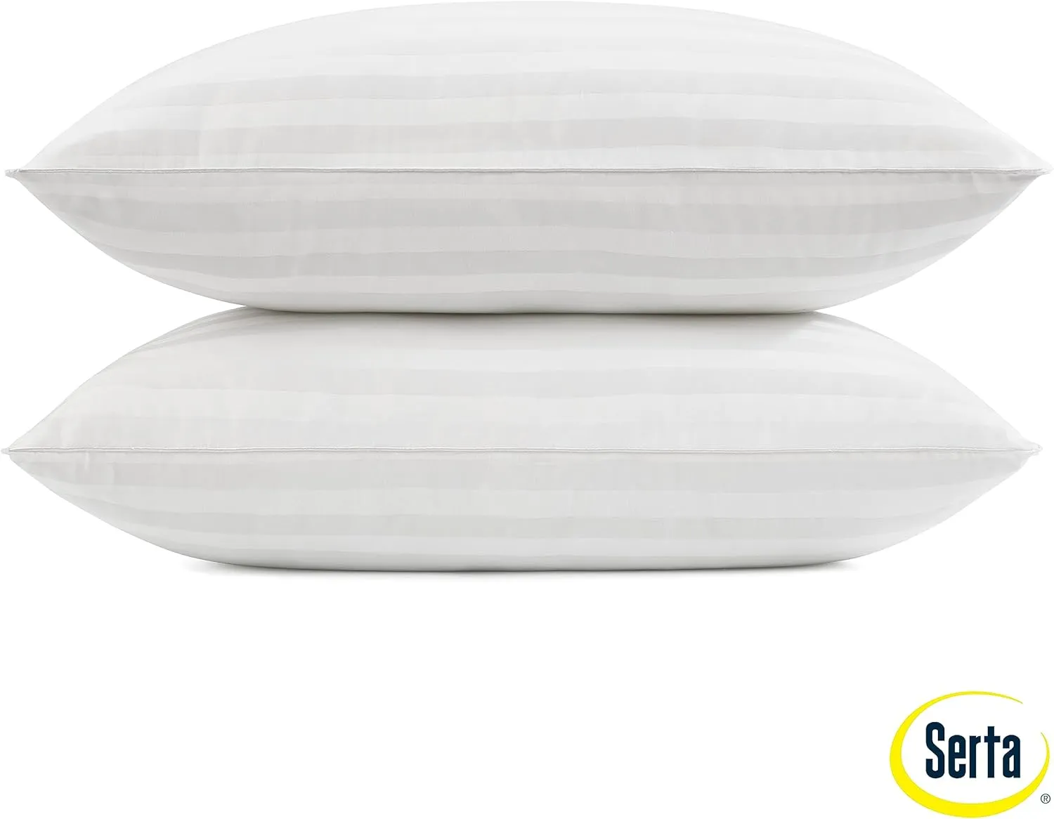 Serta Won't Go Flat Standard/Queen Size Set of 2 Down Alternative Bed Pillows, Extra Life Foam Core with Medium Support, Perfect for Back, Stomach or Side Sleepers, White 2 Count