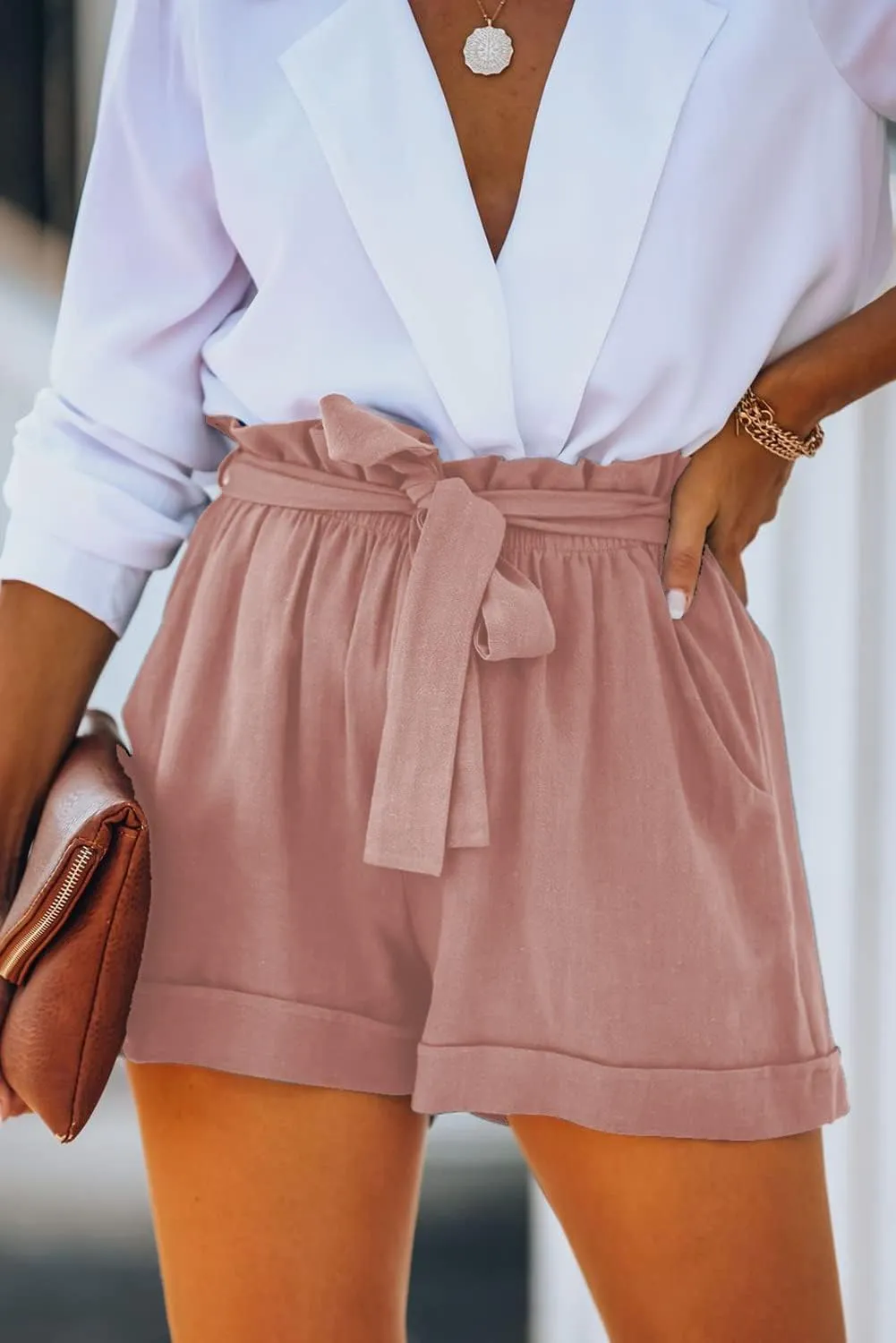 SESERAGI Womens Cotton Linen Shorts Soft Elastic Waist Summer Casual Short Pants