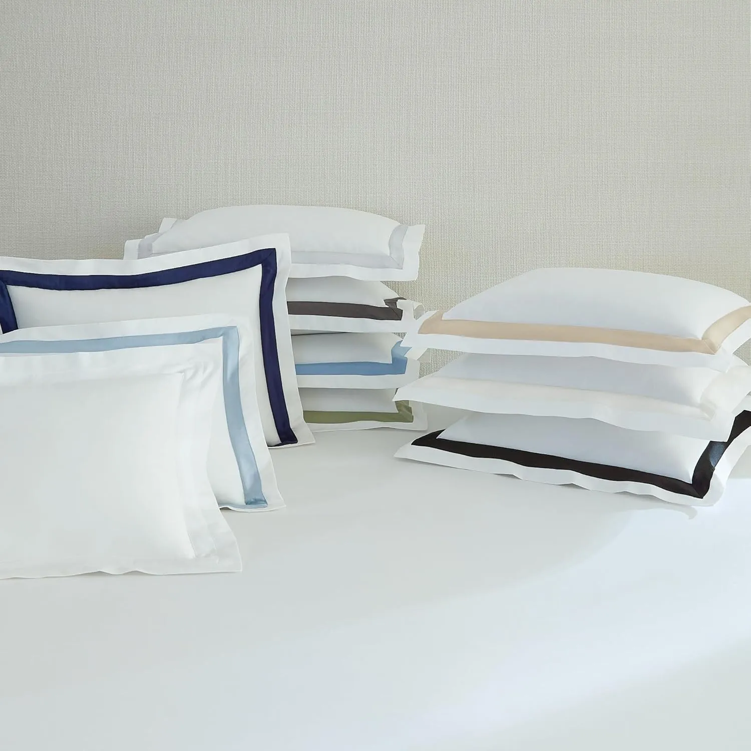 Sferra Estate Collection - 100% Long-Staple 200 Thread Count Cotton Percale with Sateen Appliqué - Cooling, Soft, and Breathable Bed Linens, 4pc King Sheet Set, White/White