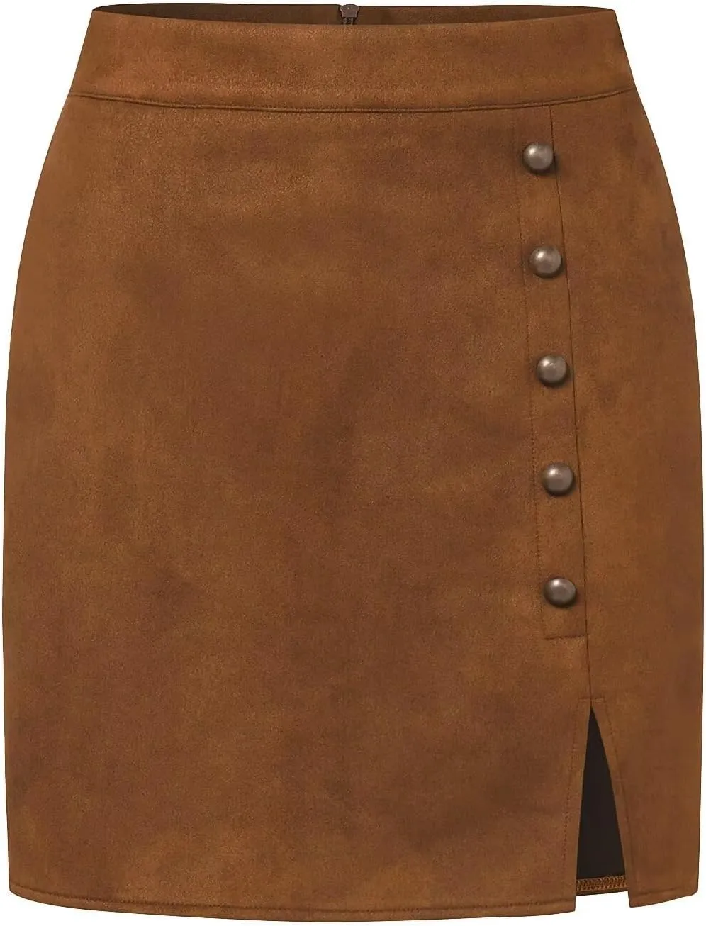 Sheface Women's Faux Suede Irregular Hem Skirt Solid High Waist Zipper A-Line Mini Bodycon Skirt