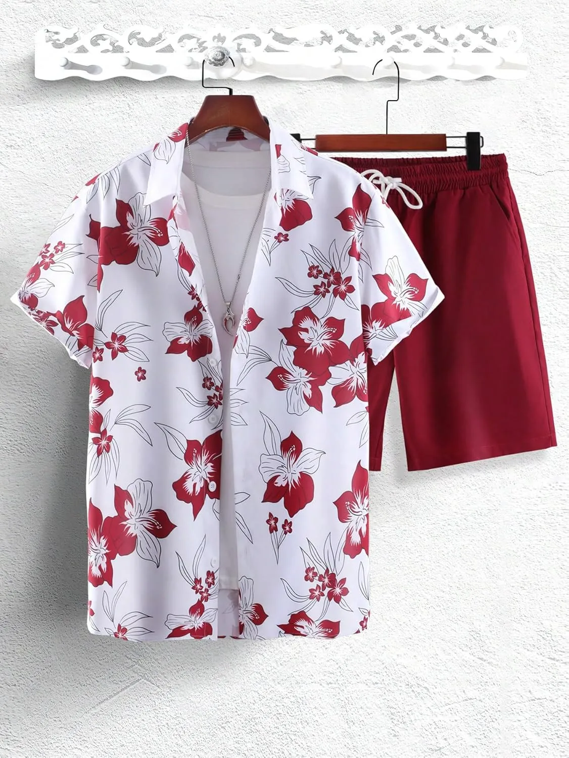 SHENHE Men's 2 Piece Outfits Short Sleeve Button Down Casual Shirt and Shorts Sets