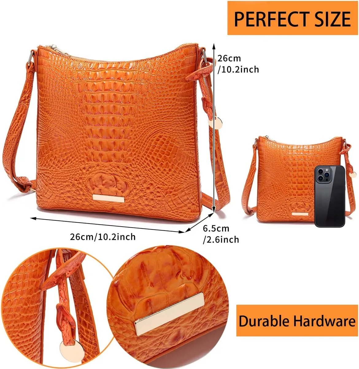Shoulder Crocodile Flat Handbags for Women trendy Ladies Bag Crocodile PU Leather Crossbody Purse with Strap