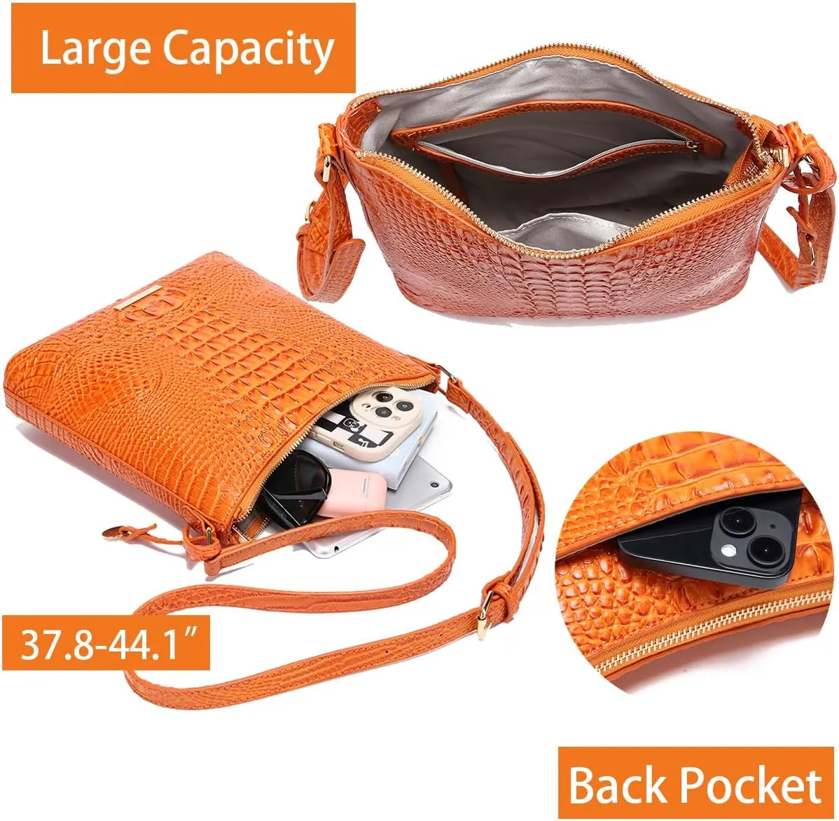 Shoulder Crocodile Flat Handbags for Women trendy Ladies Bag Crocodile PU Leather Crossbody Purse with Strap
