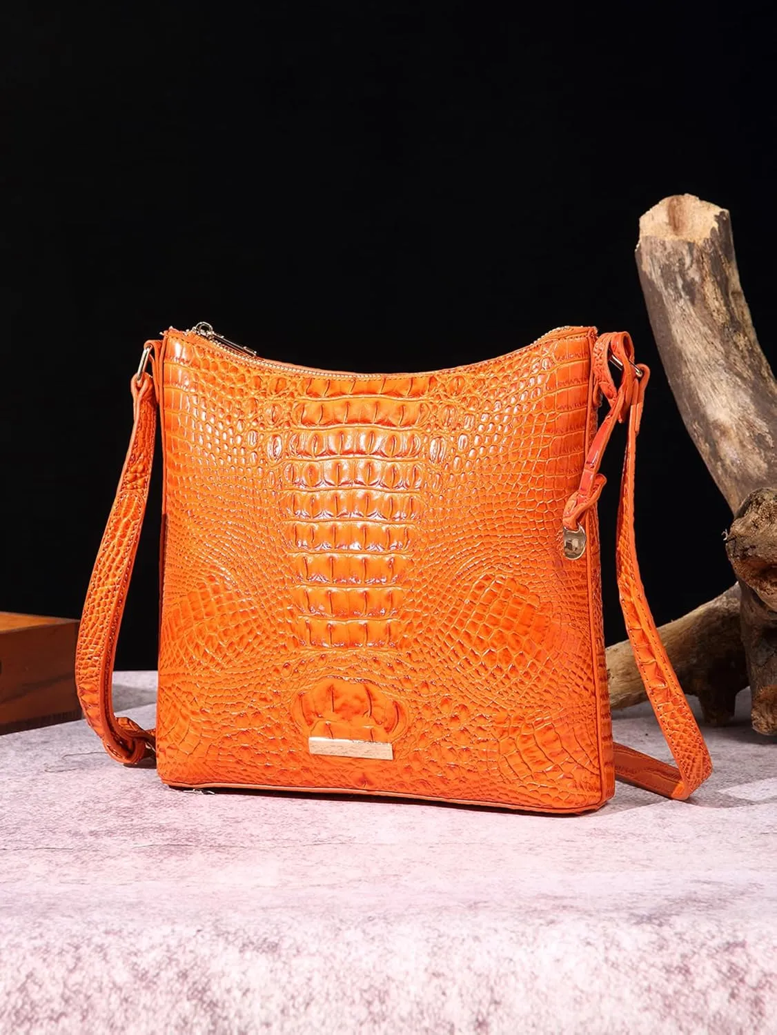Shoulder Crocodile Flat Handbags for Women trendy Ladies Bag Crocodile PU Leather Crossbody Purse with Strap