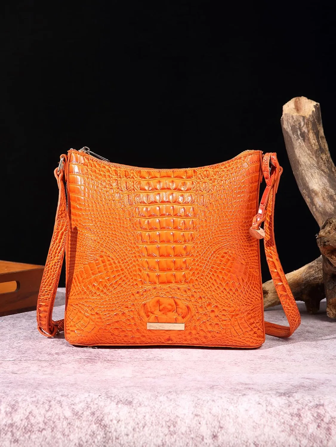 Shoulder Crocodile Flat Handbags for Women trendy Ladies Bag Crocodile PU Leather Crossbody Purse with Strap