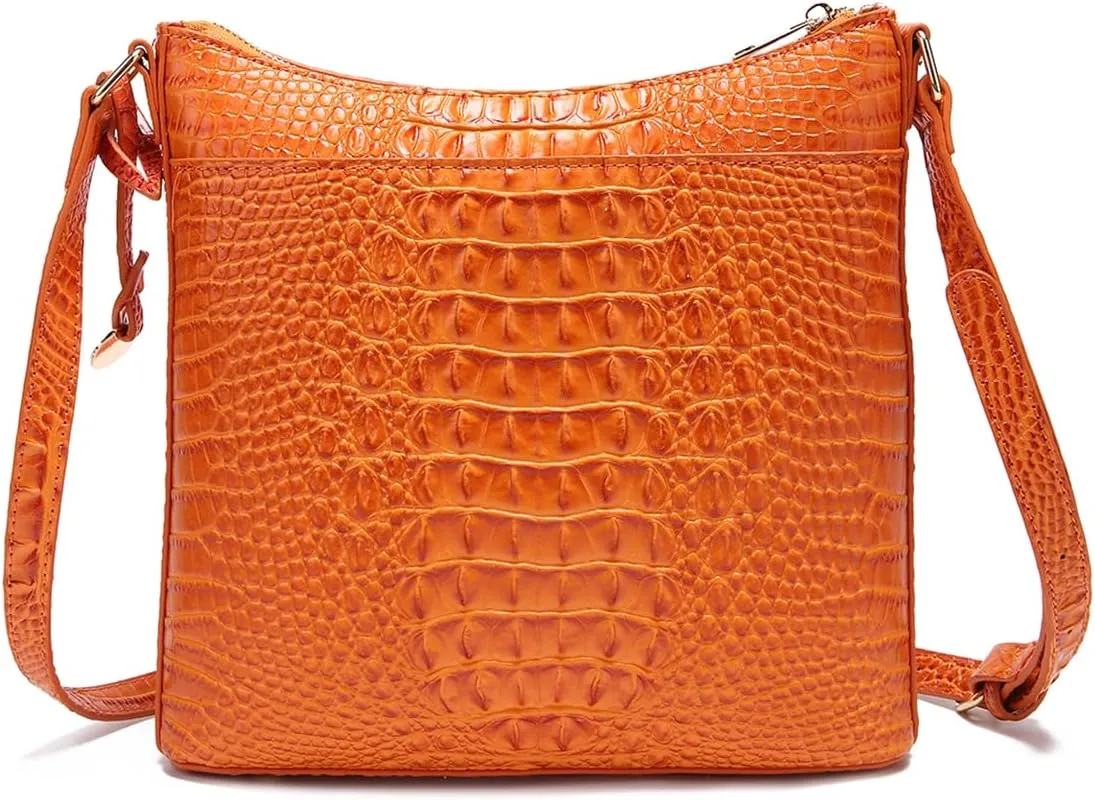Shoulder Crocodile Flat Handbags for Women trendy Ladies Bag Crocodile PU Leather Crossbody Purse with Strap