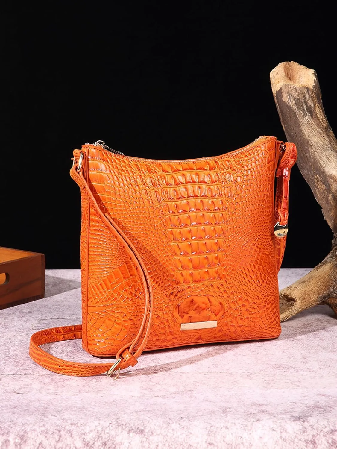 Shoulder Crocodile Flat Handbags for Women trendy Ladies Bag Crocodile PU Leather Crossbody Purse with Strap