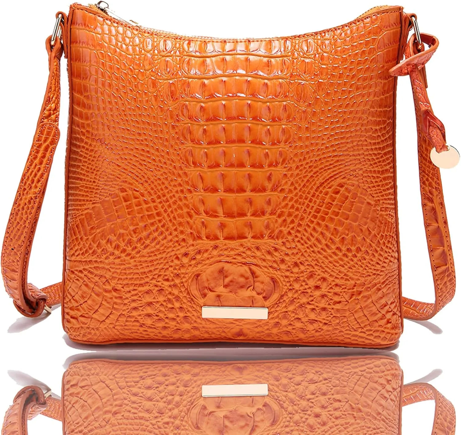 Shoulder Crocodile Flat Handbags for Women trendy Ladies Bag Crocodile PU Leather Crossbody Purse with Strap