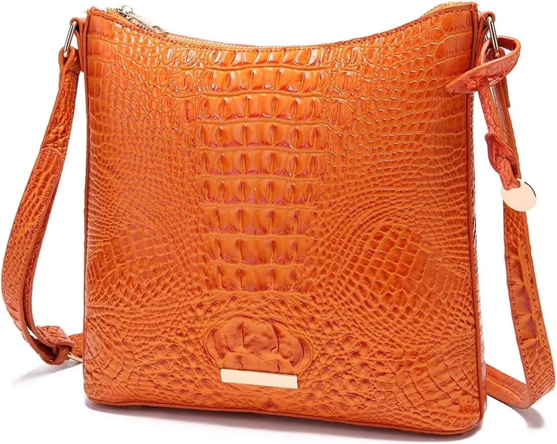 Shoulder Crocodile Flat Handbags for Women trendy Ladies Bag Crocodile PU Leather Crossbody Purse with Strap