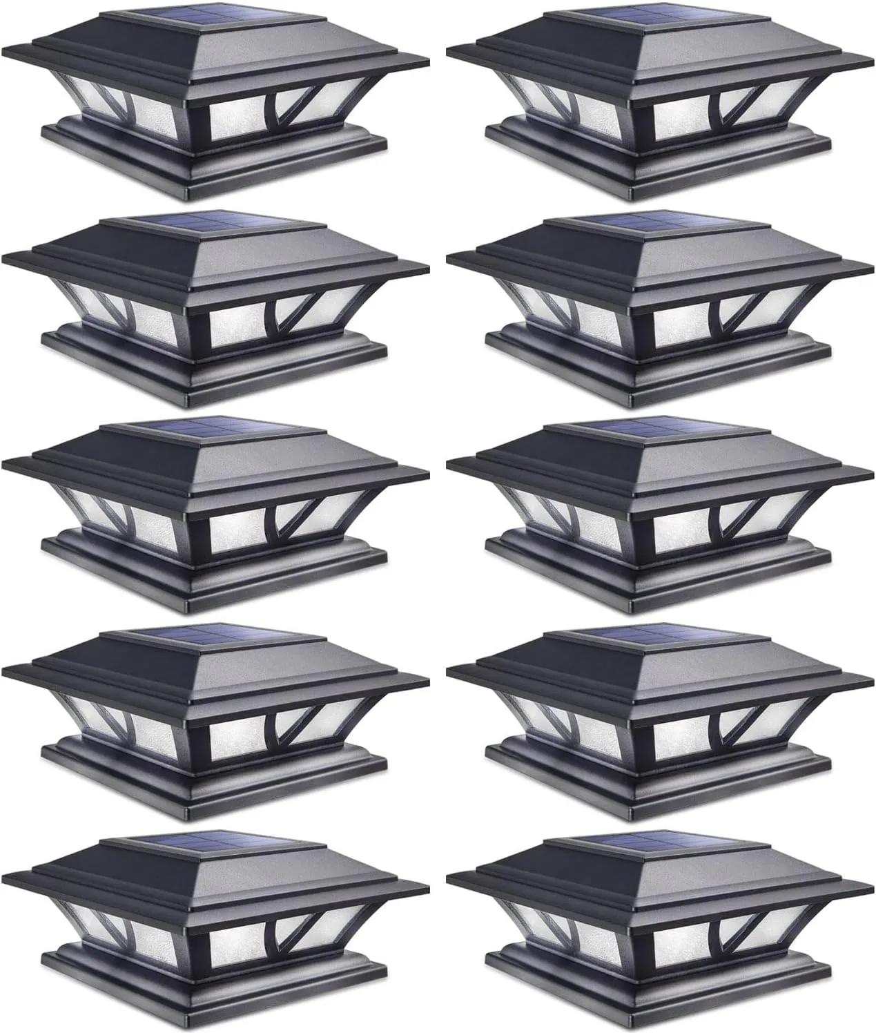 SIEDiNLAR Solar Post Lights Outdoor 2 Modes LED Deck Fence Cap Light for 4x4 5x5 6x6 Posts Patio Garden Decoration Warm White/Cool White Lighting Black (10 Pack)